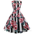Kadın Çiçek Baskı Bayan Vintage 50s kolsuz elbise